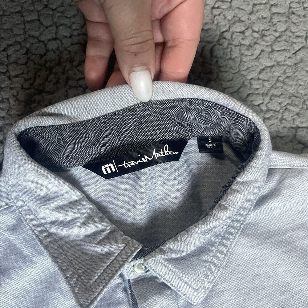 Travis Mathew Shirt Men's Small Gray Short Sleeve Polo Collared Logo Golf - Picture 5 of 14